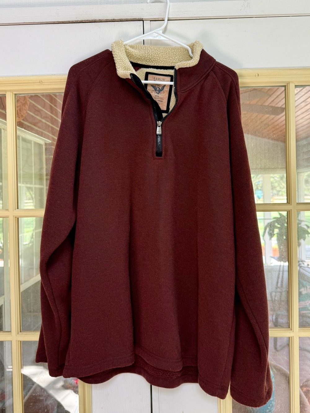 ARROW MENS Half-Zip Sweater with Sherpa Collar - Maroon and Cream